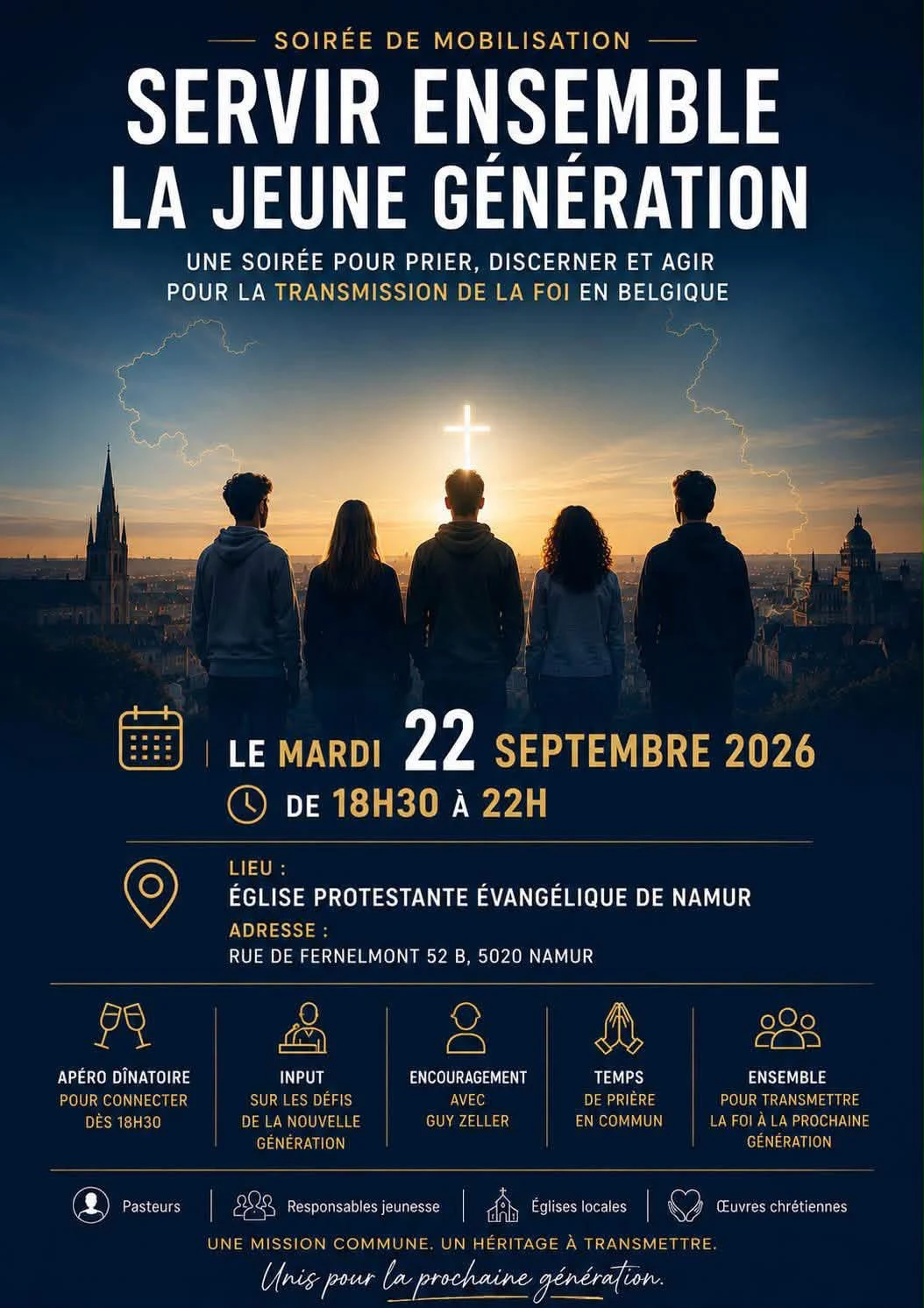 Affiche de la conférence du mardi 22 septembre 2026 à l’Église Protestante Évangélique de Namur.